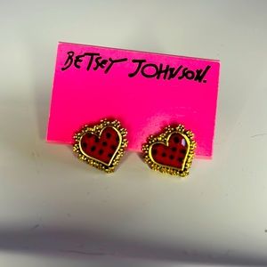 Betsey Johnson Ladybug heart earrings in gold